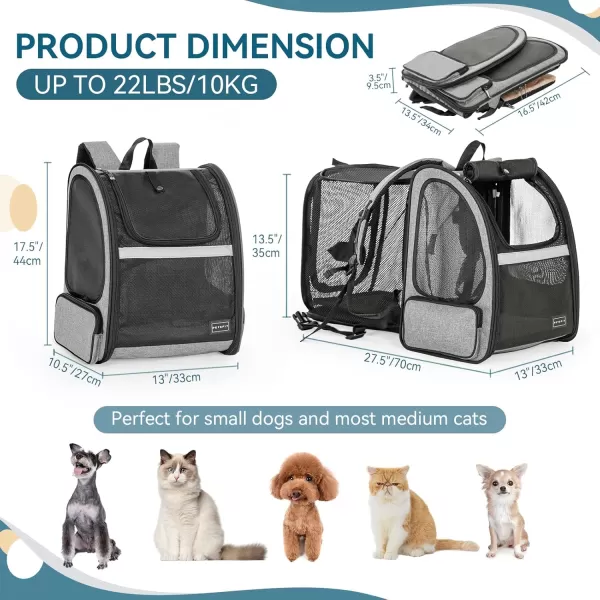 Petsfit Dog Backpack CarrierCat Backpacks Expandable with Great VentilationFleece MatPerfect for HikingCamping Hold Pets Under 22lbsGray