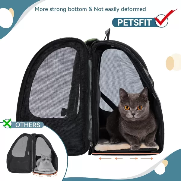 Petsfit Dog Backpack CarrierCat Backpacks Expandable with Great VentilationFleece MatPerfect for HikingCamping Hold Pets Under 22lbsGreen