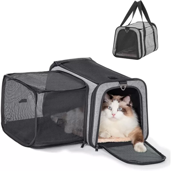 Petsfit Top Load Expandable Dog Carrier for Small Dog Medium Cat Or 2 Small Cats with Comfy Pad Escape Proof Easy Storage Washable Fit for Vet Visit and Outdoor 19quotX12quot X12quot GreenGray