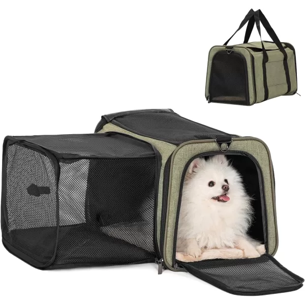 Petsfit Top Load Expandable Dog Carrier for Small Dog Medium Cat Or 2 Small Cats with Comfy Pad Escape Proof Easy Storage Washable Fit for Vet Visit and Outdoor 19quotX12quot X12quot GreenGreen