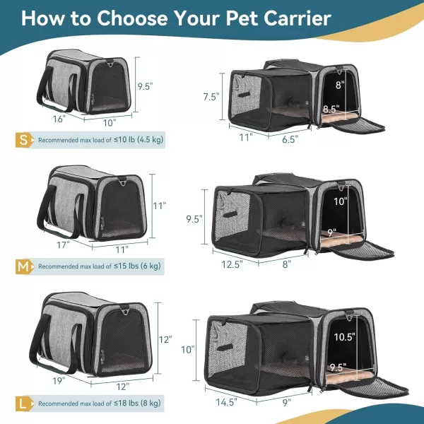 Petsfit Top Load Expandable Dog Carrier for Small Dog Medium Cat Or 2 Small Cats with Comfy Pad Escape Proof Easy Storage Washable Fit for Vet Visit and Outdoor 19quotX12quot X12quot GreenGray