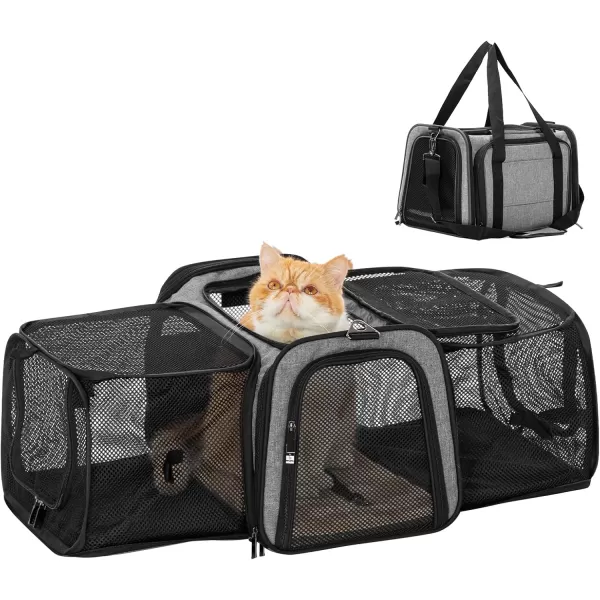 Petsfit Top Load Expandable Dog Carrier for Small Dog Medium Cat Or 2 Small Cats with Comfy Pad Escape Proof Easy Storage Washable Fit for Vet Visit and Outdoor 19quotX12quot X12quot GreenGray