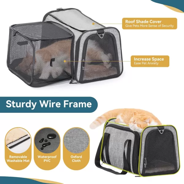 Petsfit Top Load Expandable Dog Carrier for Small Dog Medium Cat Or 2 Small Cats with Comfy Pad Escape Proof Easy Storage Washable Fit for Vet Visit and Outdoor 19quotX12quot X12quot GreenGray