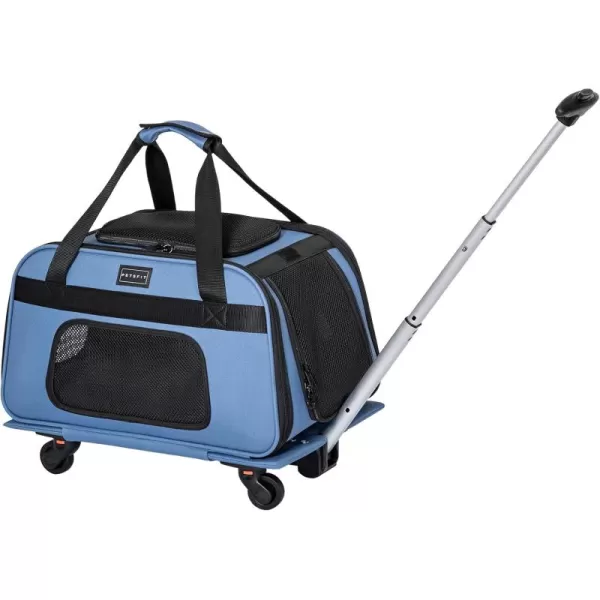 PETSFIT Airline Approved Cat Carrier with Wheels Designed for Small DogsCats with Adjustable Safety Rope ampamp Removable WheelsBlue