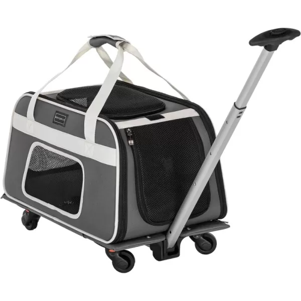 PETSFIT Airline Approved Cat Carrier with Wheels Designed for Small DogsCats with Adjustable Safety Rope ampamp Removable WheelsGray