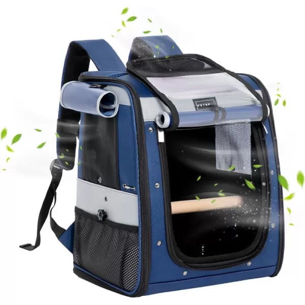 Petsfit Bird Carrier Medium Size with Stainless Steel Bowl Parrot Backpack Includes Slide Tray for Easy Cleaning 13quot x 10quot x 16quotNavy Blue