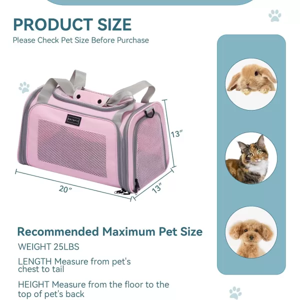 PETSFIT Cat Carrier Pet Carrier Airline Approved Cat Travel Carrier for Small and Medium Cats Under 12 Lbs Soft Sided Kitten Carrier with Cozy Extendable Mat Cat Carrier Bag PinkPink