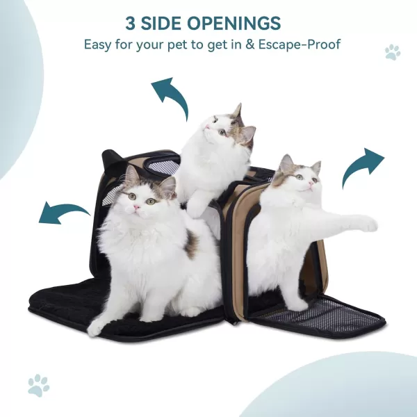 PETSFIT Cat Carrier Pet Carrier Airline Approved Cat Travel Carrier for Small and Medium Cats Under 12 Lbs Soft Sided Kitten Carrier with Cozy Extendable Mat Cat Carrier Bag PinkKhaki