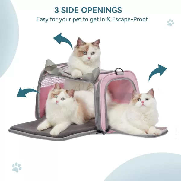 PETSFIT Cat Carrier Pet Carrier Airline Approved Cat Travel Carrier for Small and Medium Cats Under 12 Lbs Soft Sided Kitten Carrier with Cozy Extendable Mat Cat Carrier Bag PinkPink