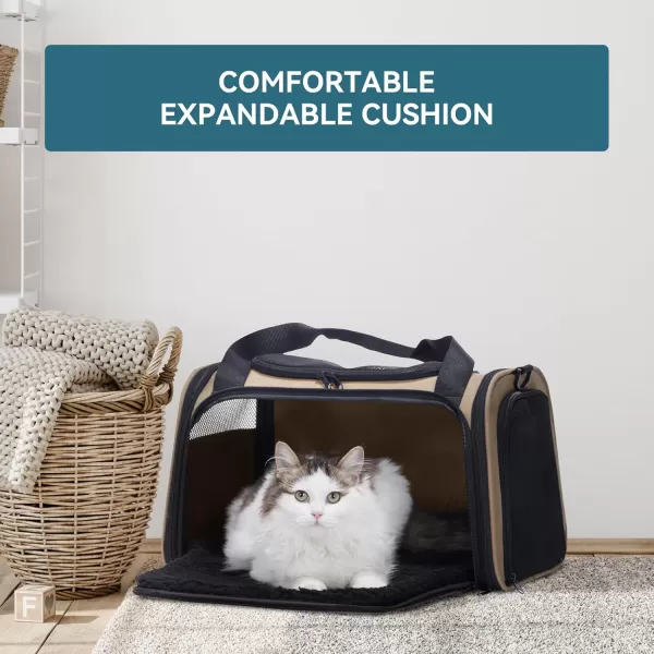 PETSFIT Cat Carrier Pet Carrier Airline Approved Cat Travel Carrier for Small and Medium Cats Under 12 Lbs Soft Sided Kitten Carrier with Cozy Extendable Mat Cat Carrier Bag PinkKhaki