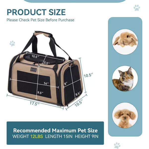 PETSFIT Cat Carrier Pet Carrier Airline Approved Cat Travel Carrier for Small and Medium Cats Under 12 Lbs Soft Sided Kitten Carrier with Cozy Extendable Mat Cat Carrier Bag PinkKhaki