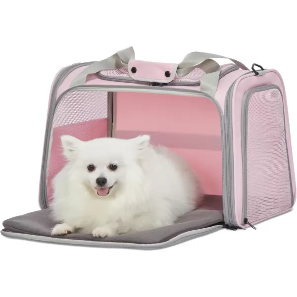 PETSFIT Cat Carrier Pet Carrier Airline Approved Cat Travel Carrier for Small and Medium Cats Under 12 Lbs Soft Sided Kitten Carrier with Cozy Extendable Mat Cat Carrier Bag PinkPink