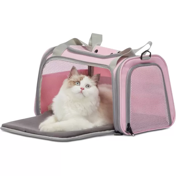 PETSFIT Cat Carrier Pet Carrier Airline Approved Cat Travel Carrier for Small and Medium Cats Under 12 Lbs Soft Sided Kitten Carrier with Cozy Extendable Mat Cat Carrier Bag PinkPink