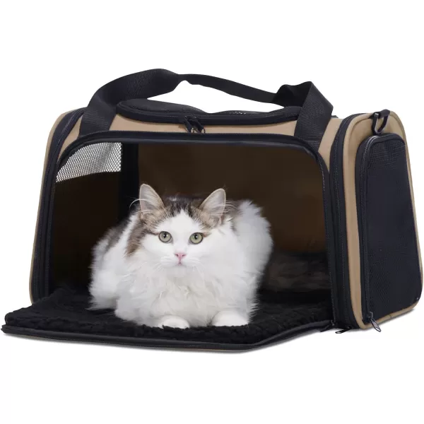 PETSFIT Cat Carrier Pet Carrier Airline Approved Cat Travel Carrier for Small and Medium Cats Under 12 Lbs Soft Sided Kitten Carrier with Cozy Extendable Mat Cat Carrier Bag PinkKhaki