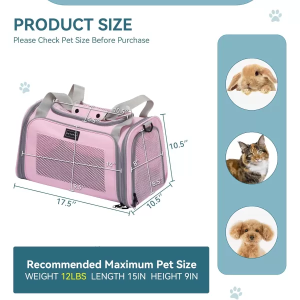 PETSFIT Cat Carrier Pet Carrier Airline Approved Cat Travel Carrier for Small and Medium Cats Under 12 Lbs Soft Sided Kitten Carrier with Cozy Extendable Mat Cat Carrier Bag PinkPink