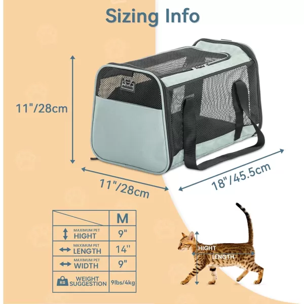 Petsfit 18 x 11 x 11 Airline Approved Pet Carrier Upgraded Patented Car Buckle Soft Sided Cat Carrier 4 Side Ventilated with Adjustable Shoulder Straps and Soft CushionBlueCyanblue