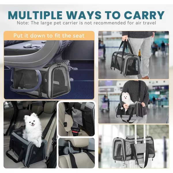 Petsfit 18 x 11 x 11 Airline Approved Pet Carrier Upgraded Patented Car Buckle Soft Sided Cat Carrier 4 Side Ventilated with Adjustable Shoulder Straps and Soft CushionBlueGray