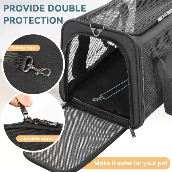 Petsfit 18 x 11 x 11 Airline Approved Pet Carrier Upgraded Patented Car Buckle Soft Sided Cat Carrier 4 Side Ventilated with Adjustable Shoulder Straps and Soft CushionBlueBlack