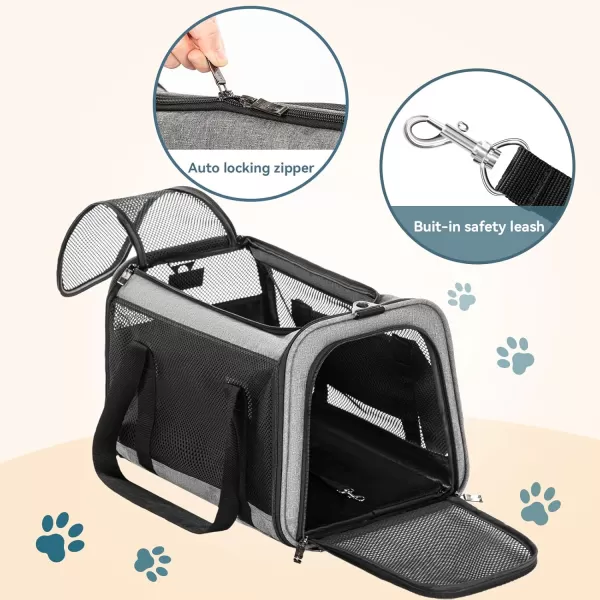 Petsfit 18 x 11 x 11 Airline Approved Pet Carrier Upgraded Patented Car Buckle Soft Sided Cat Carrier 4 Side Ventilated with Adjustable Shoulder Straps and Soft CushionBlueGray