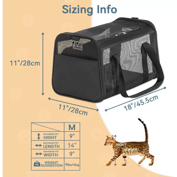 Petsfit 18 x 11 x 11 Airline Approved Pet Carrier Upgraded Patented Car Buckle Soft Sided Cat Carrier 4 Side Ventilated with Adjustable Shoulder Straps and Soft CushionBlueBlack