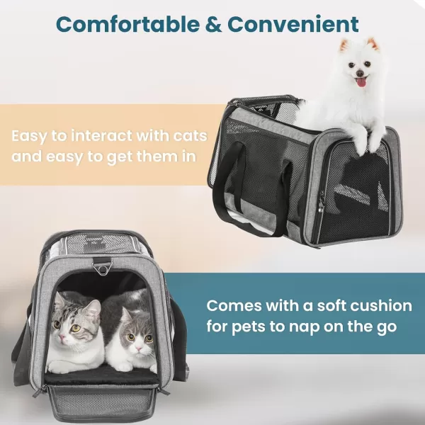 Petsfit 18 x 11 x 11 Airline Approved Pet Carrier Upgraded Patented Car Buckle Soft Sided Cat Carrier 4 Side Ventilated with Adjustable Shoulder Straps and Soft CushionBlueGray