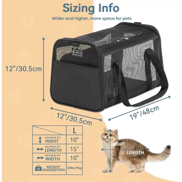 Petsfit 18 x 11 x 11 Airline Approved Pet Carrier Upgraded Patented Car Buckle Soft Sided Cat Carrier 4 Side Ventilated with Adjustable Shoulder Straps and Soft CushionBlueBlack