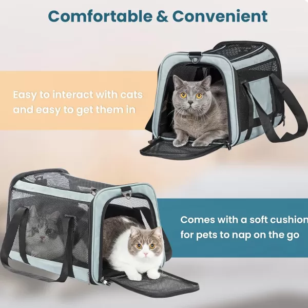 Petsfit 18 x 11 x 11 Airline Approved Pet Carrier Upgraded Patented Car Buckle Soft Sided Cat Carrier 4 Side Ventilated with Adjustable Shoulder Straps and Soft CushionBlueCyanblue