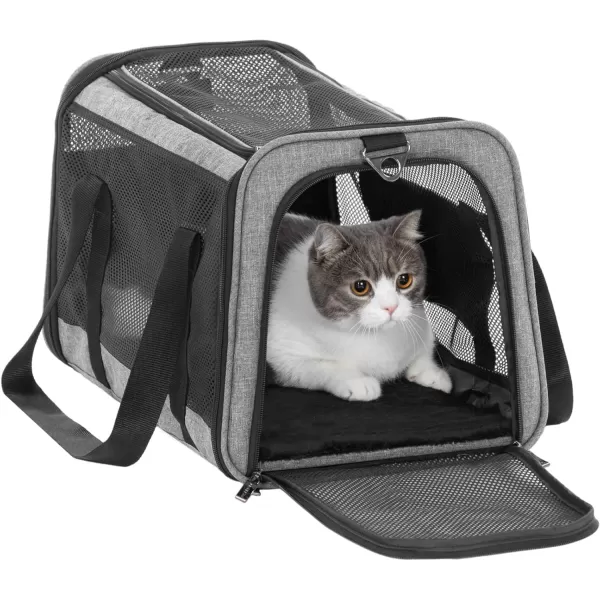 Petsfit 18 x 11 x 11 Airline Approved Pet Carrier Upgraded Patented Car Buckle Soft Sided Cat Carrier 4 Side Ventilated with Adjustable Shoulder Straps and Soft CushionBlueGray