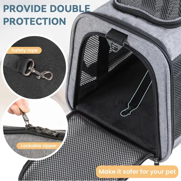 Petsfit 18 x 11 x 11 Airline Approved Pet Carrier Upgraded Patented Car Buckle Soft Sided Cat Carrier 4 Side Ventilated with Adjustable Shoulder Straps and Soft CushionBlueGray