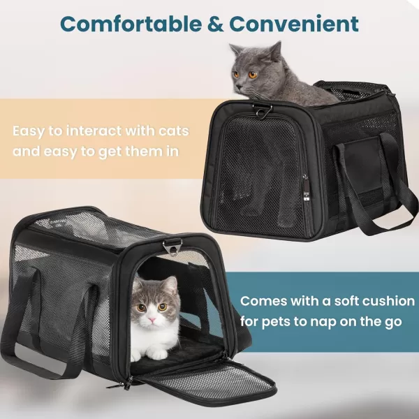 Petsfit 18 x 11 x 11 Airline Approved Pet Carrier Upgraded Patented Car Buckle Soft Sided Cat Carrier 4 Side Ventilated with Adjustable Shoulder Straps and Soft CushionBlueBlack