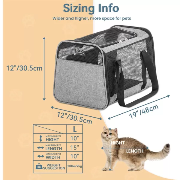 Petsfit 18 x 11 x 11 Airline Approved Pet Carrier Upgraded Patented Car Buckle Soft Sided Cat Carrier 4 Side Ventilated with Adjustable Shoulder Straps and Soft CushionBlueGray