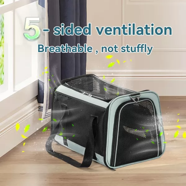 Petsfit 18 x 11 x 11 Airline Approved Pet Carrier Upgraded Patented Car Buckle Soft Sided Cat Carrier 4 Side Ventilated with Adjustable Shoulder Straps and Soft CushionBlueCyanblue