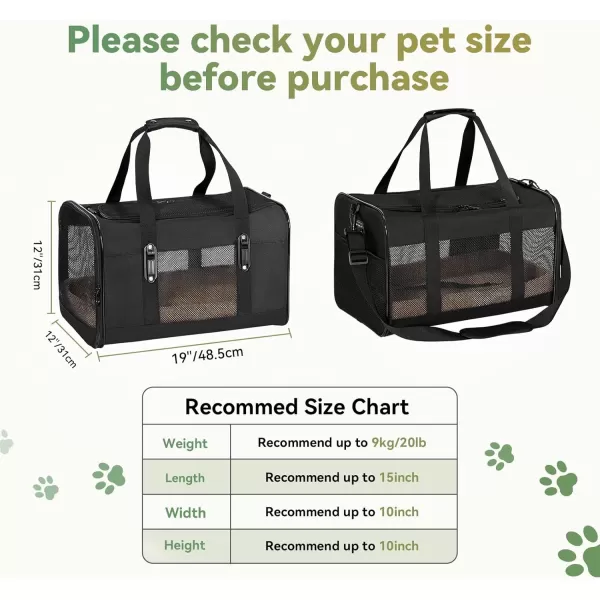 Petsfit 19x12x12 Pet Carrier for Large Cats up to 20 lbs SoftSided Small Dog Travel Carrier Upgraded with Patented Buckle and Soft Padding Ideal for Car Road TripsBlackBlack