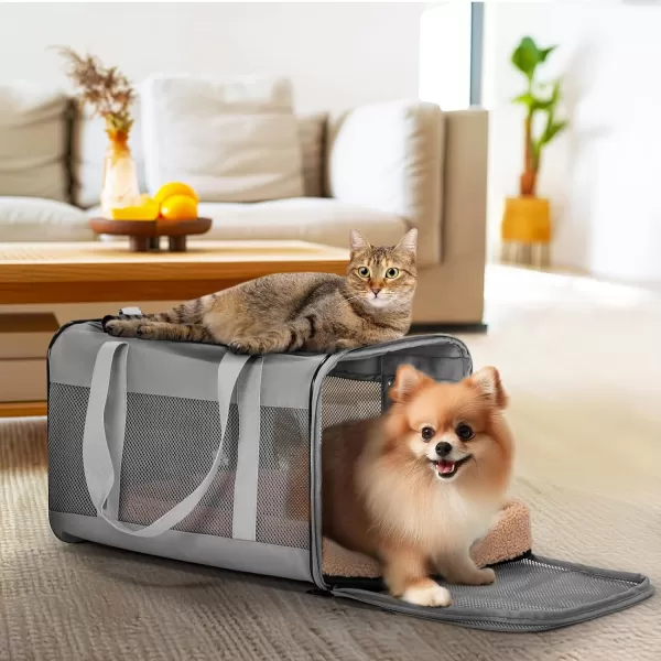 Petsfit 19x12x12 Pet Carrier for Large Cats up to 20 lbs SoftSided Small Dog Travel Carrier Upgraded with Patented Buckle and Soft Padding Ideal for Car Road TripsBlackGray