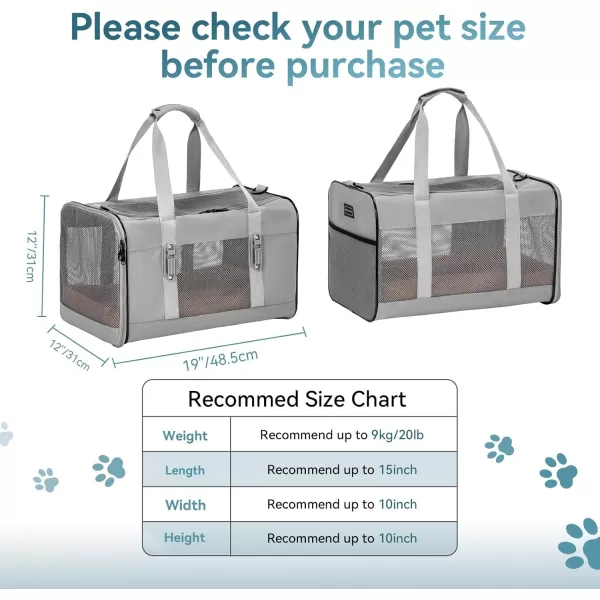 Petsfit 19x12x12 Pet Carrier for Large Cats up to 20 lbs SoftSided Small Dog Travel Carrier Upgraded with Patented Buckle and Soft Padding Ideal for Car Road TripsBlackGray