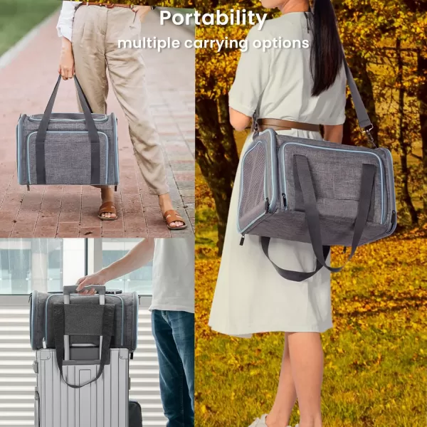 Petsfit 2 Side Expandable Pet Carrier Dog Carrier Cat Carrier for 2 Cats 19quot Lx 12quot Wx 12quot H with Soft Cushion Builtin Safety Rope Pockets Fit for Car TravelLight Grey