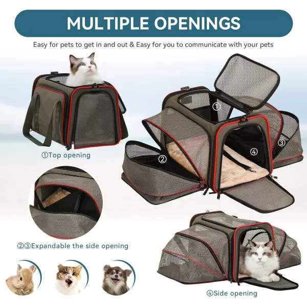 Petsfit 2 Side Expandable Pet Carrier Dog Carrier Cat Carrier for 2 Cats 19quot Lx 12quot Wx 12quot H with Soft Cushion Builtin Safety Rope Pockets Fit for Car TravelGray Brown