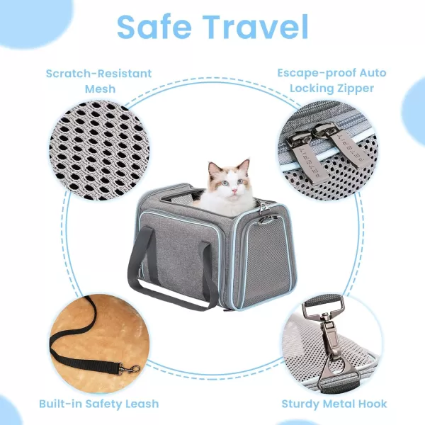 Petsfit 2 Side Expandable Pet Carrier Dog Carrier Cat Carrier for 2 Cats 19quot Lx 12quot Wx 12quot H with Soft Cushion Builtin Safety Rope Pockets Fit for Car TravelLight Grey