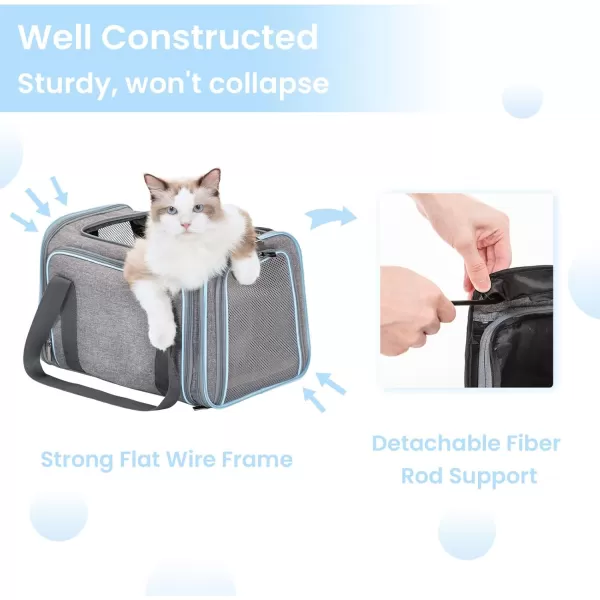 Petsfit 2 Side Expandable Pet Carrier Dog Carrier Cat Carrier for 2 Cats 19quot Lx 12quot Wx 12quot H with Soft Cushion Builtin Safety Rope Pockets Fit for Car TravelLight Grey