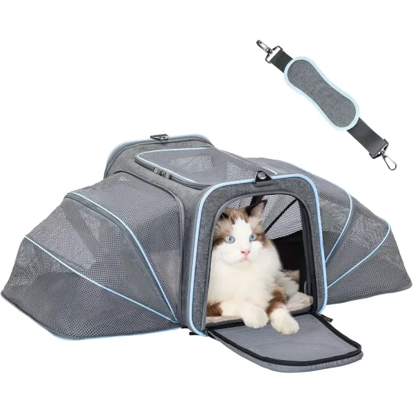 Petsfit Expandable Rabbit Carrier Bunny Carriers 16 Inch Airline Approved Pet Carrier with 2 Extensions Soft Washable Cushion SelfLocking Zipper Head Builtin Safety Rope Fit for TravelLight Grey