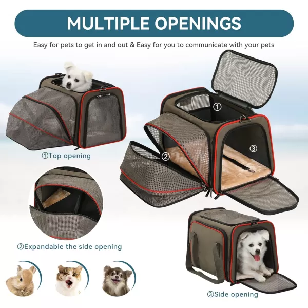 Petsfit Expandable Rabbit Carrier Small Cat Carrier Airline Approved 16X10X9 Inches SoftSided Portable Small Animal Travel Bag for KittenPuppyBunnyGuinea PigGray brown