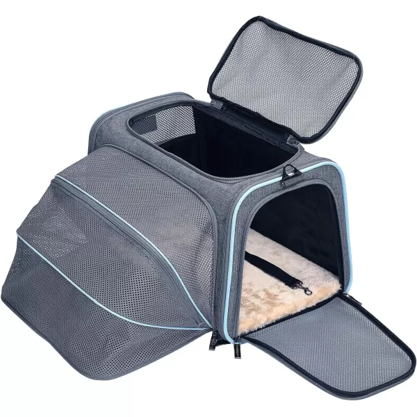 Petsfit Expandable Rabbit Carrier Small Cat Carrier Airline Approved 16X10X9 Inches SoftSided Portable Small Animal Travel Bag for KittenPuppyBunnyGuinea PigLight Gray