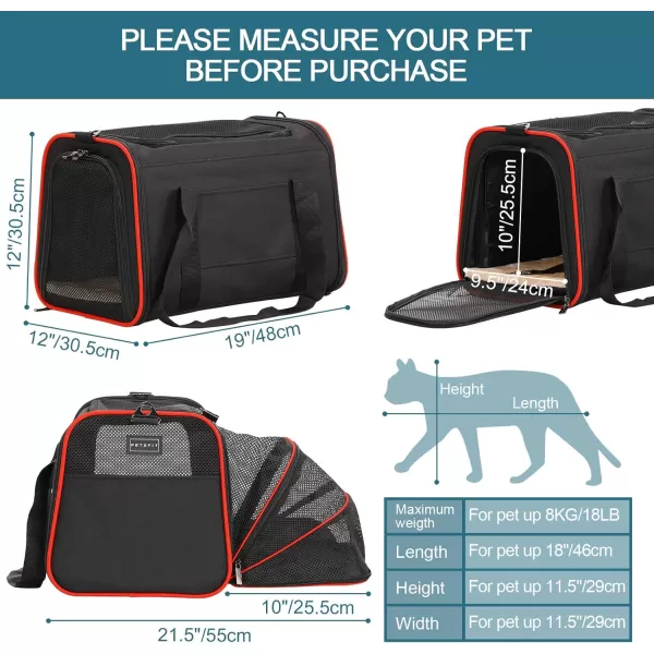 Petsfit Expandable Rabbit Carrier Small Cat Carrier Airline Approved 16X10X9 Inches SoftSided Portable Small Animal Travel Bag for KittenPuppyBunnyGuinea PigBlack