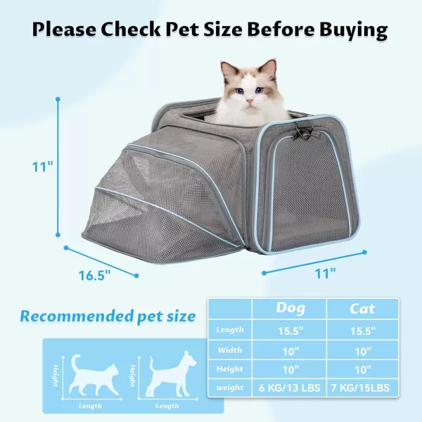 Petsfit Expandable Rabbit Carrier Small Cat Carrier Airline Approved 16X10X9 Inches SoftSided Portable Small Animal Travel Bag for KittenPuppyBunnyGuinea PigLight Gray