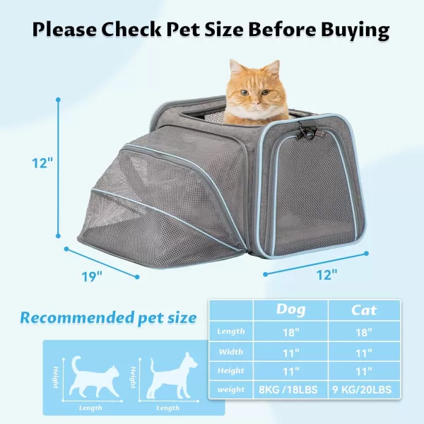 Petsfit Expandable Rabbit Carrier Small Cat Carrier Airline Approved 16X10X9 Inches SoftSided Portable Small Animal Travel Bag for KittenPuppyBunnyGuinea PigLight Gray