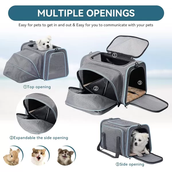 Petsfit Expandable Rabbit Carrier Small Cat Carrier Airline Approved 16X10X9 Inches SoftSided Portable Small Animal Travel Bag for KittenPuppyBunnyGuinea PigLight Gray