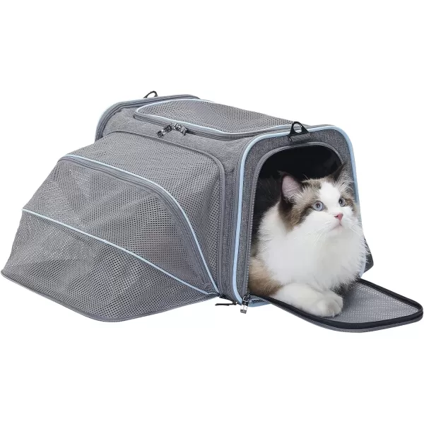 Petsfit Expandable Rabbit Carrier Small Cat Carrier Airline Approved 16X10X9 Inches SoftSided Portable Small Animal Travel Bag for KittenPuppyBunnyGuinea PigLight Gray