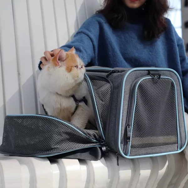 Petsfit Expandable Rabbit Carrier Small Cat Carrier Airline Approved 16X10X9 Inches SoftSided Portable Small Animal Travel Bag for KittenPuppyBunnyGuinea PigLight Gray