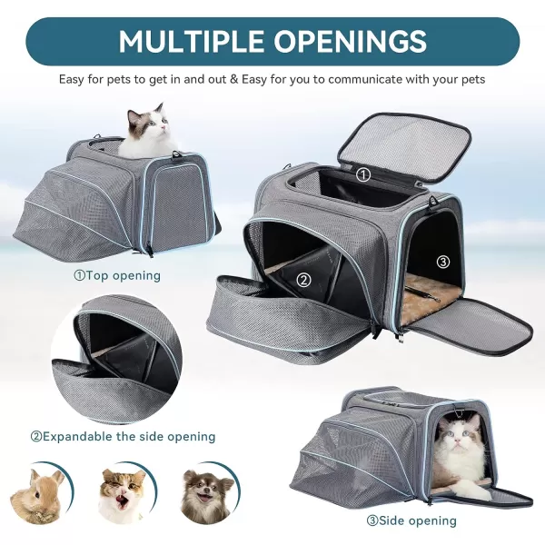 Petsfit Expandable Rabbit Carrier Small Cat Carrier Airline Approved 16X10X9 Inches SoftSided Portable Small Animal Travel Bag for KittenPuppyBunnyGuinea PigLight Gray