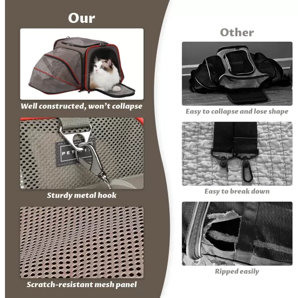 Petsfit Expandable Rabbit Carrier Small Cat Carrier Airline Approved 16X10X9 Inches SoftSided Portable Small Animal Travel Bag for KittenPuppyBunnyGuinea PigGray brown